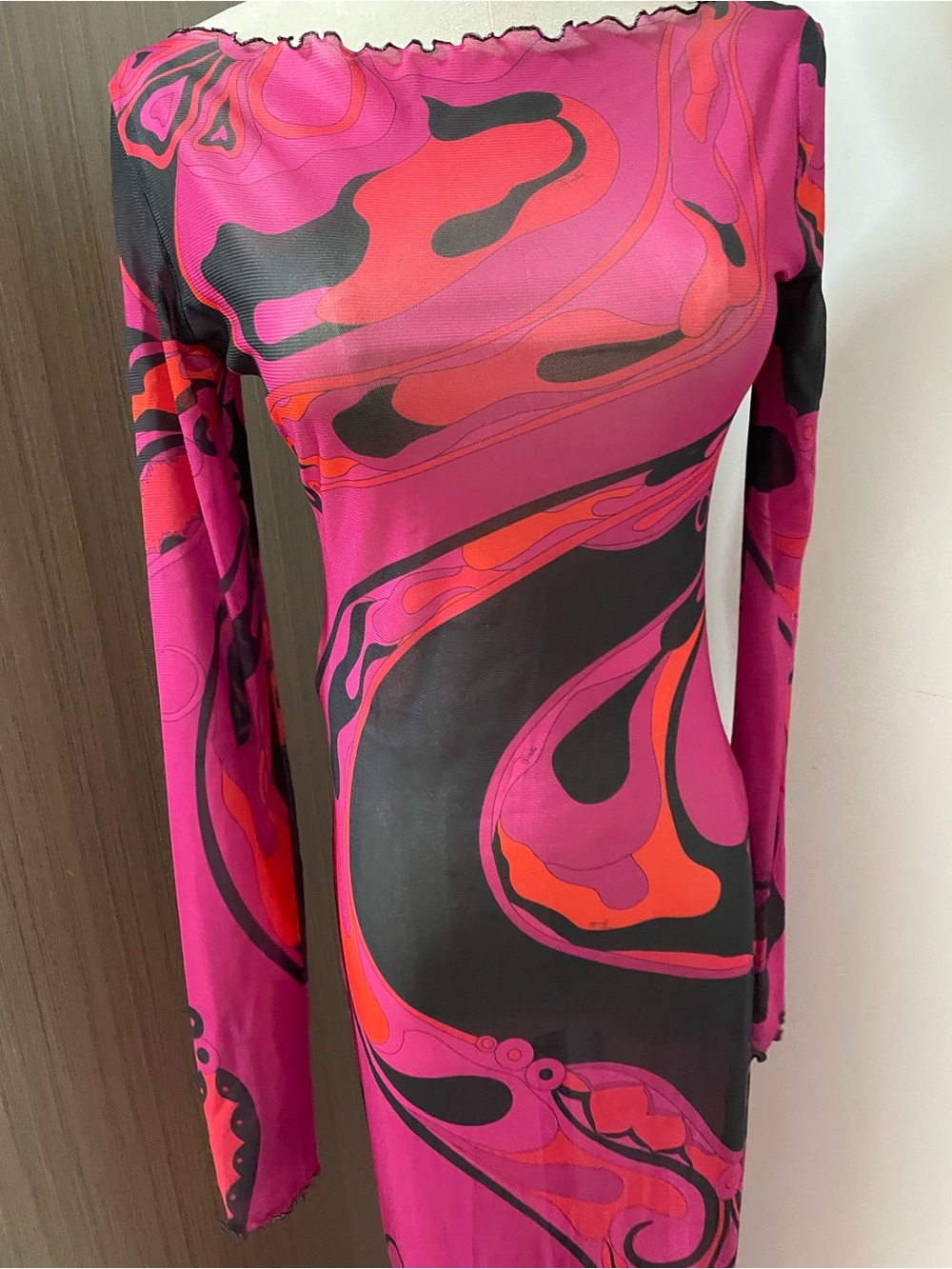 Emilio Pucci Fuchsia, Orange & Black Abstract-Print Long Sleeve Maxi Dress - Picture 7 of 9